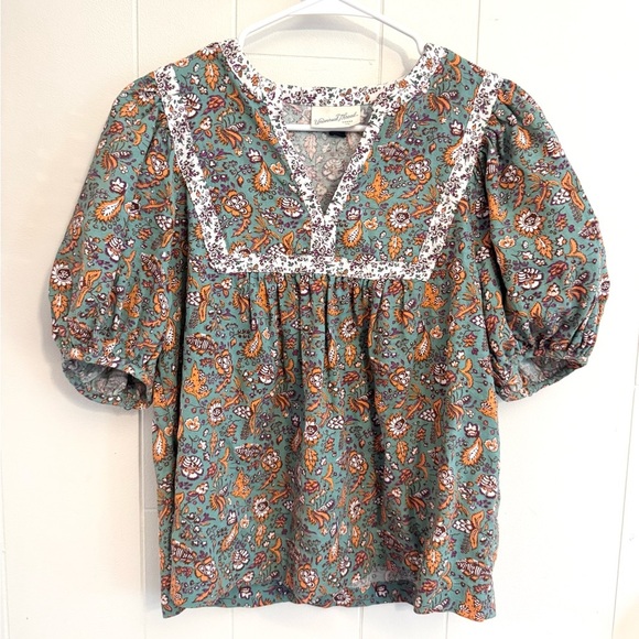 Universal Thread Tops - Universal Thread Floral Paisley Women's Blouse Puff Sleeve Cottage Boho Fall XS